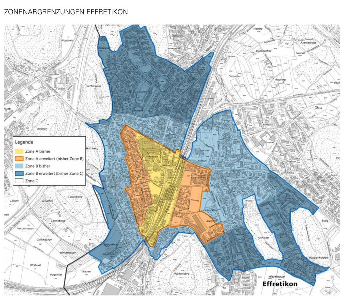 Man sieht eine Grafik der Zonen in Illnau-Effretikon
